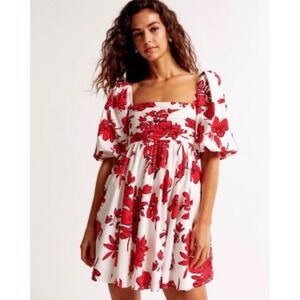 NEW Abercrombie & Fitch Emerson‎ Poplin Babydoll Dress Womens ST Puff Sleeve